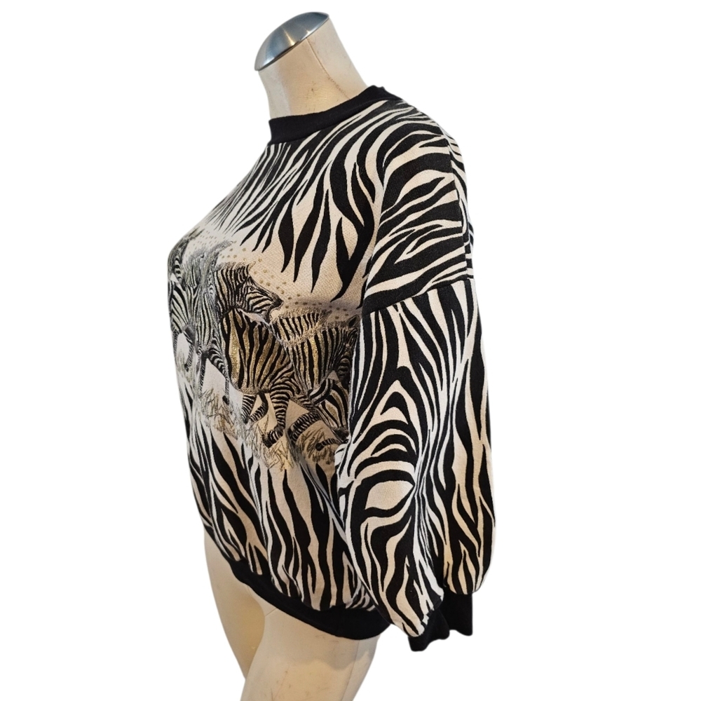 Vintage 1980s Made In USA Size L Zebra Print Sweatshirt - Picture 3 of 7